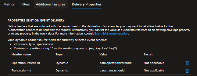 Azure Event Grid custom delivery properties